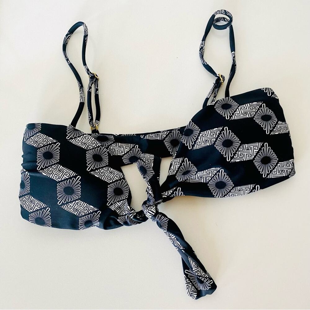 AMUSE SOCIETY REVOLVE Black White Geo Print Tie Bandeau Swimsuit Bikini Top S